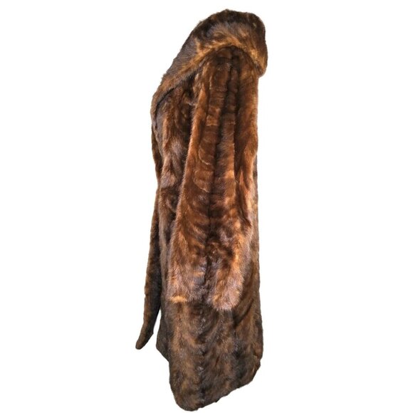VINTAGE 50s I. MAGNIN Full Length Demi Buff MINK FUR COAT Mahogany Shawl Collar - Picture 2 of 11